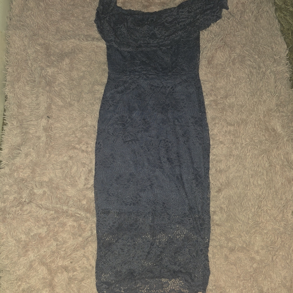 Charlotte Russe Navy One Shoulder Lace Dress